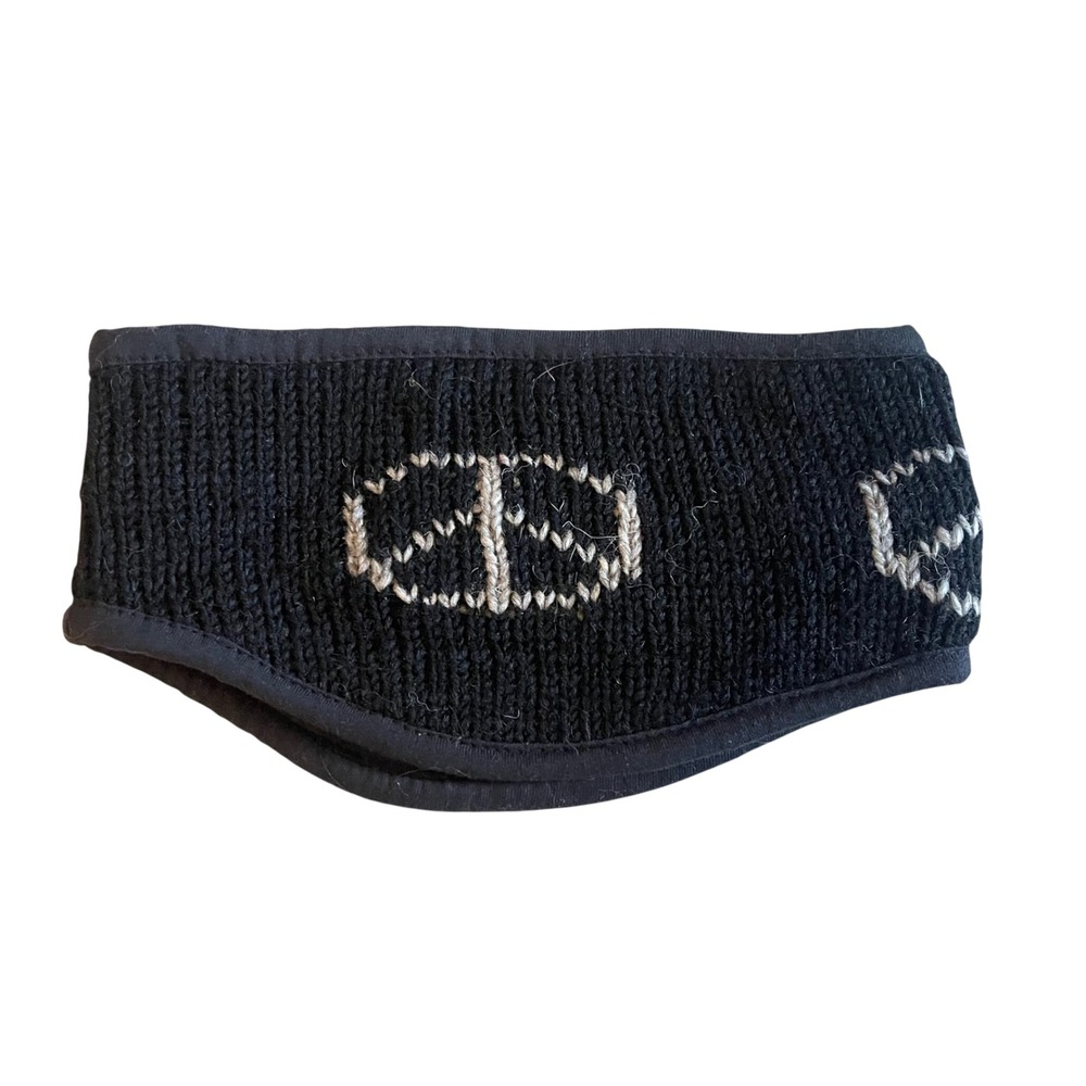 Vintage 90s Peace Sign 100% Wool Fleece Ear Warmer Headband Black Ski‎